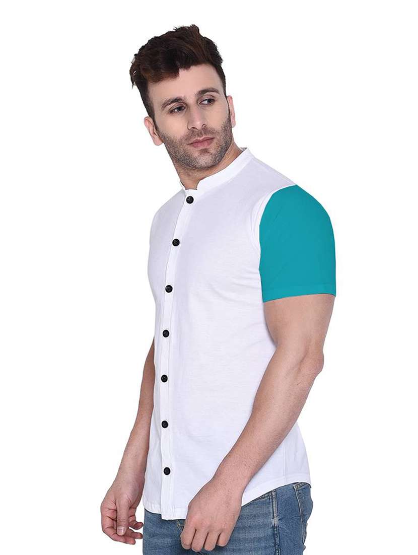 men short sleeved color block casual shirt - 21383511 -  Standard Image - 1