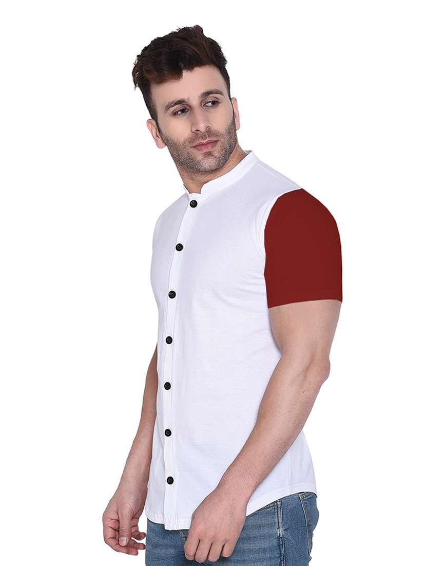 men short sleeved color block casual shirt - 21383512 -  Standard Image - 1