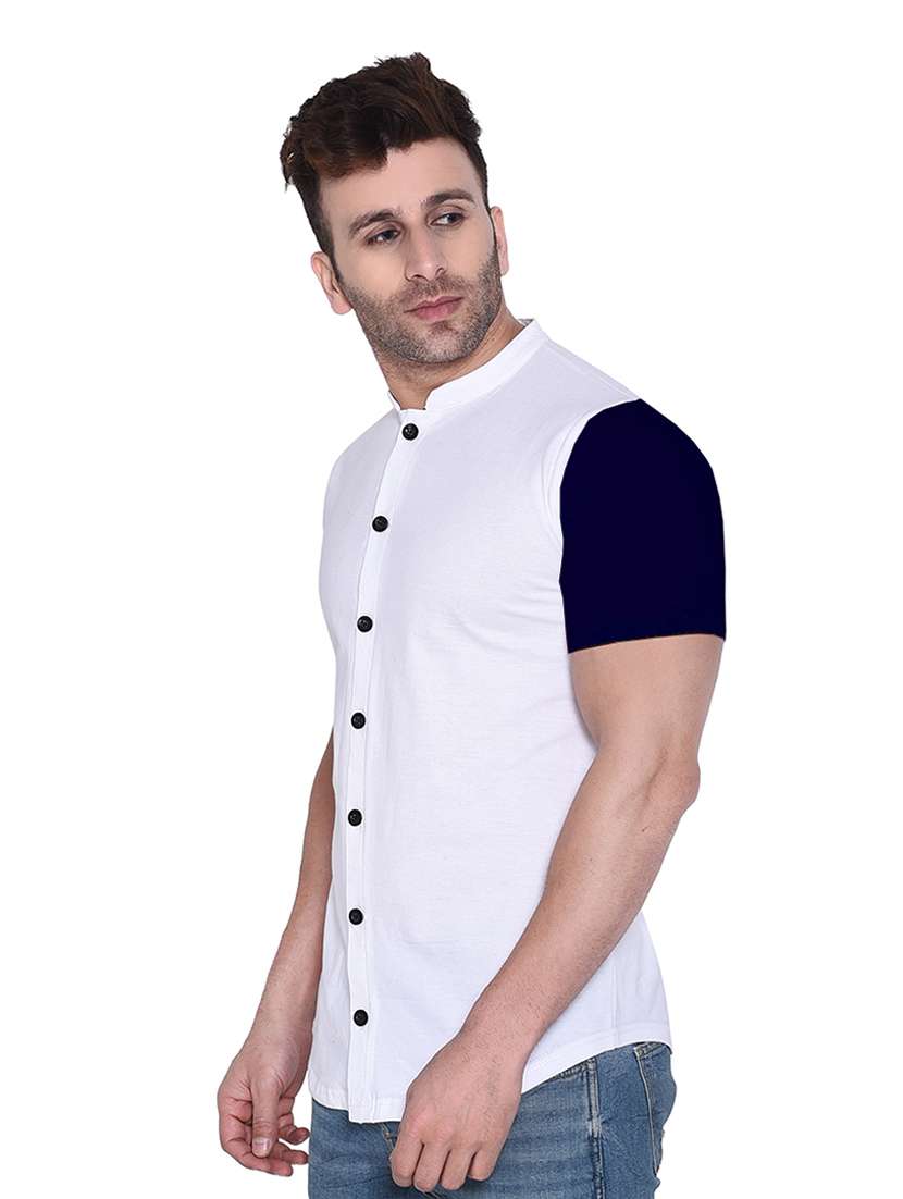 men short sleeved color block casual shirt - 21383514 -  Standard Image - 1