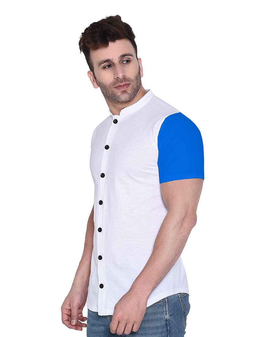 men short sleeved color block casual shirt - 21383515 -  Standard Image - 1