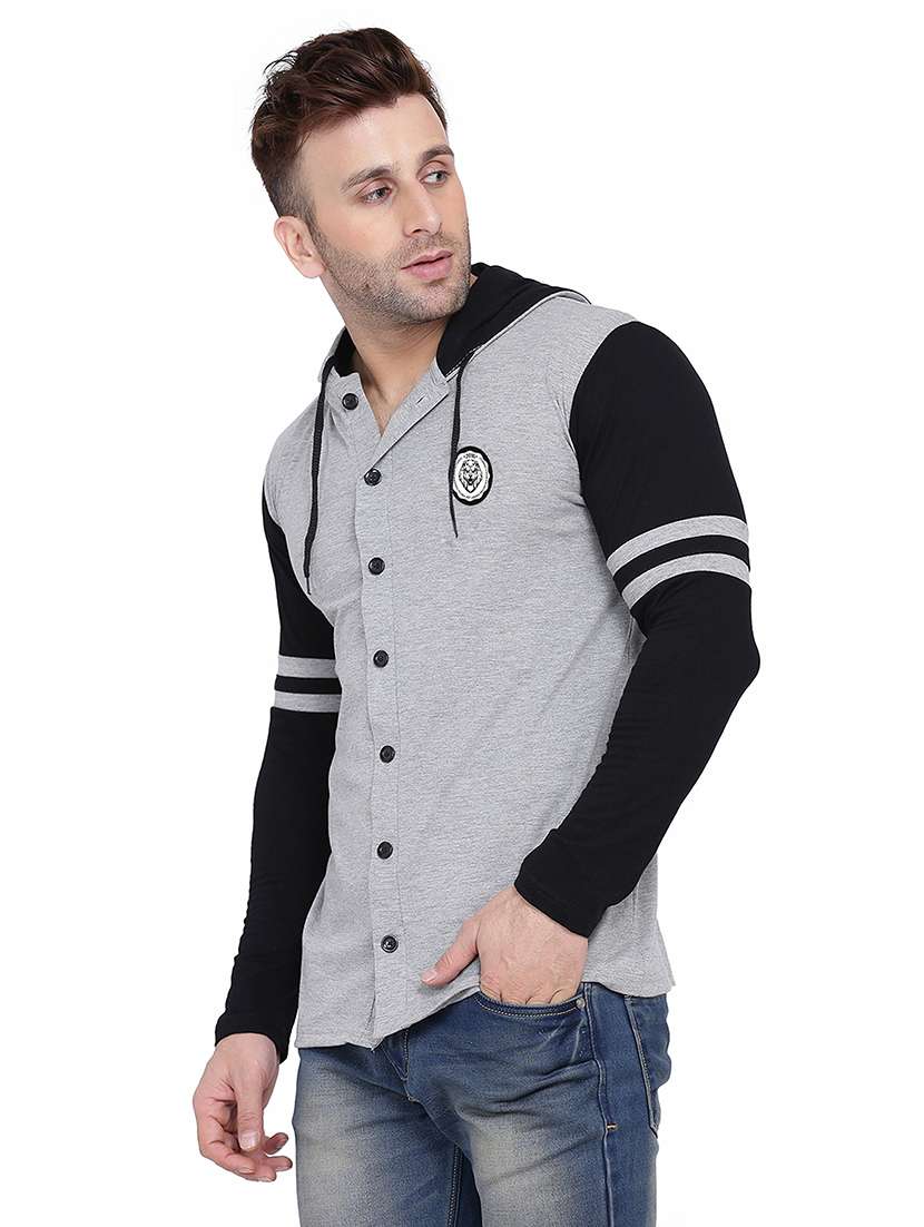 men color block hood neck casul shirt - 21383538 -  Standard Image - 1