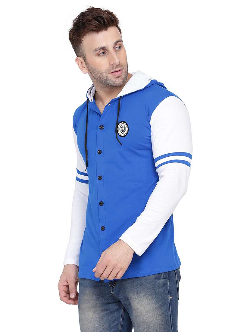 men color block hood neck casul shirt - 21383539 -  Standard Image - 1