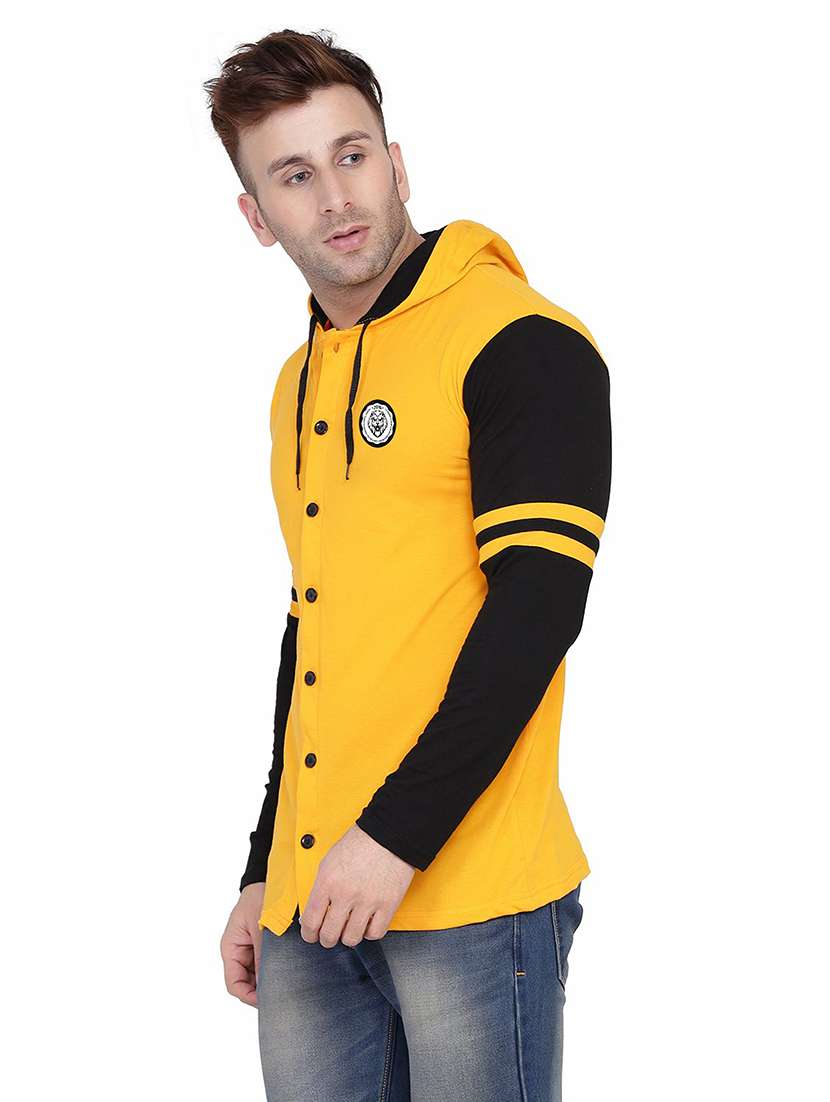 men color block hood neck casul shirt - 21383540 -  Standard Image - 1