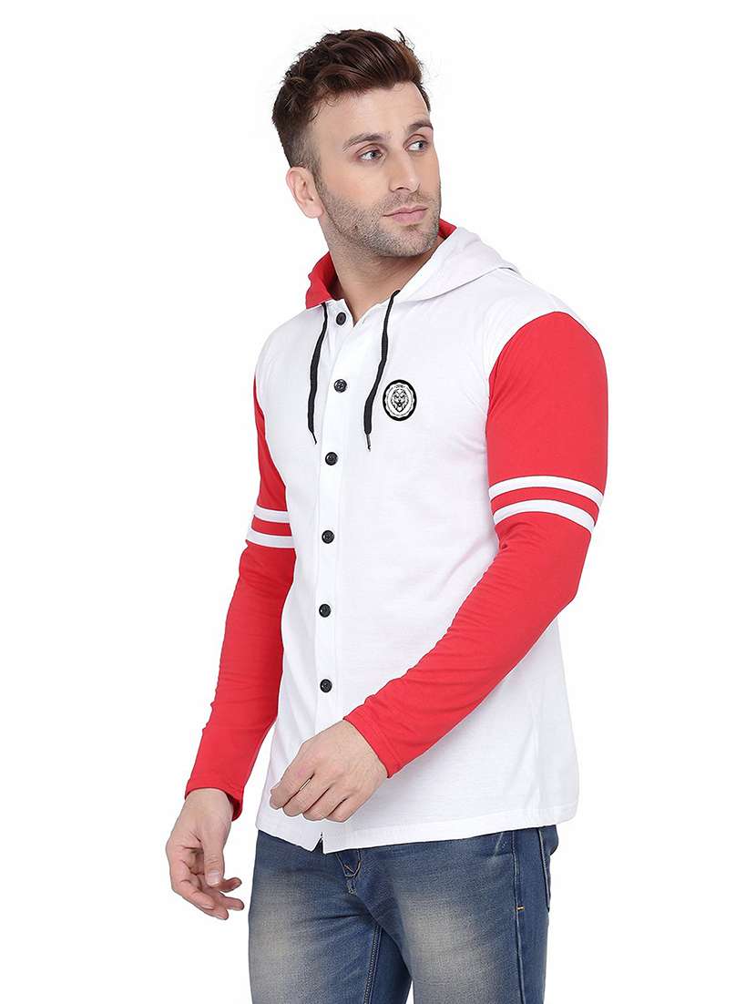 men color block hood neck casul shirt - 21383545 -  Standard Image - 1