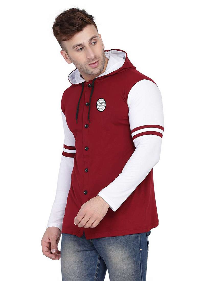 men color block hood neck casul shirt - 21383571 -  Standard Image - 1