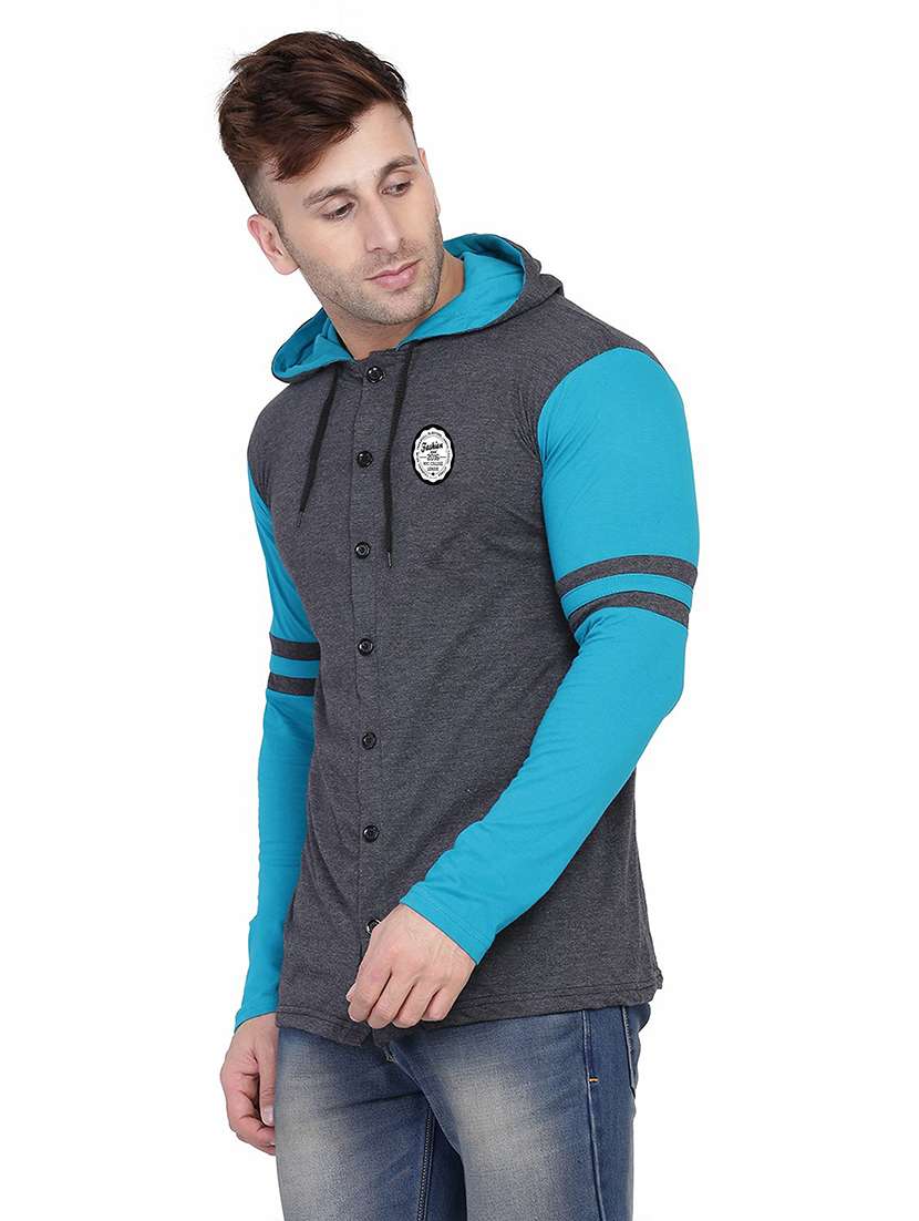 men color block hood neck casul shirt - 21383572 -  Standard Image - 1