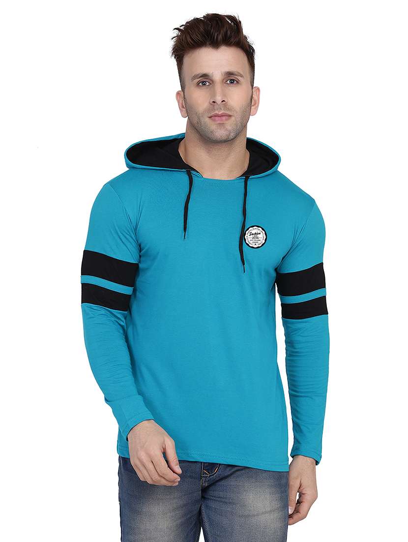 men solid hood neck t-shirt