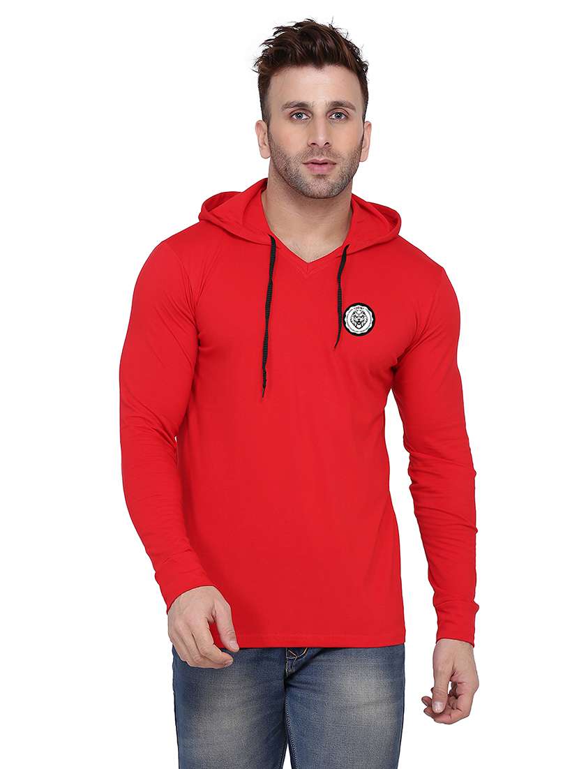 men solid hood neck t-shirt