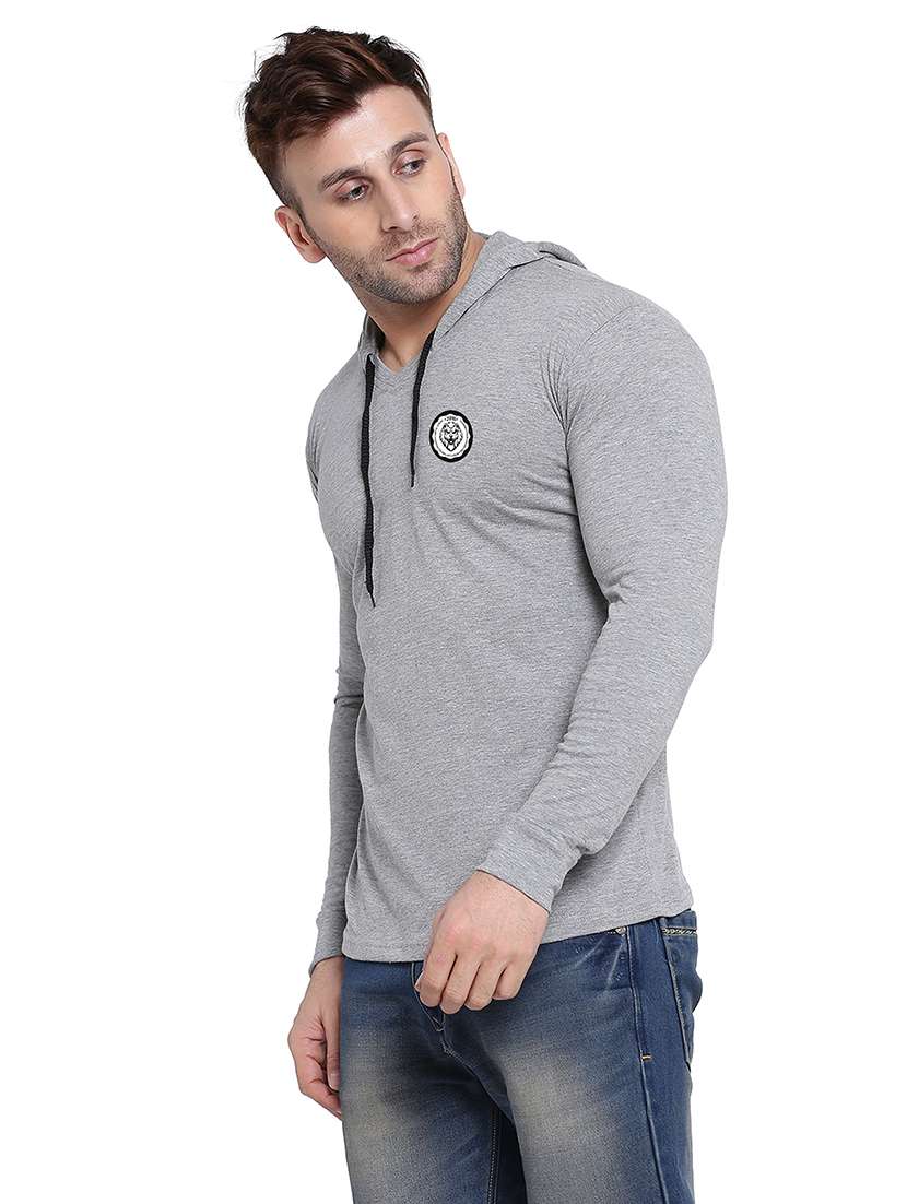 men solid hood neck t-shirt - 21383813 - Standard Image - 1