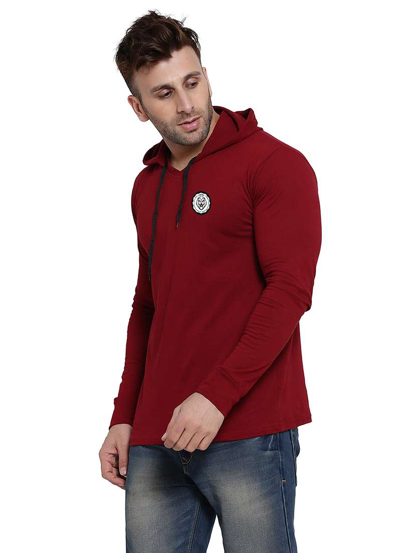 men solid hood neck t-shirt - 21383814 -  Standard Image - 1