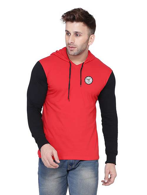 men color block hood neck t-shirt - 21383823 - Standard Image - 0