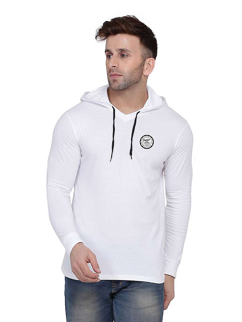 men solid hood neck t-shirt
