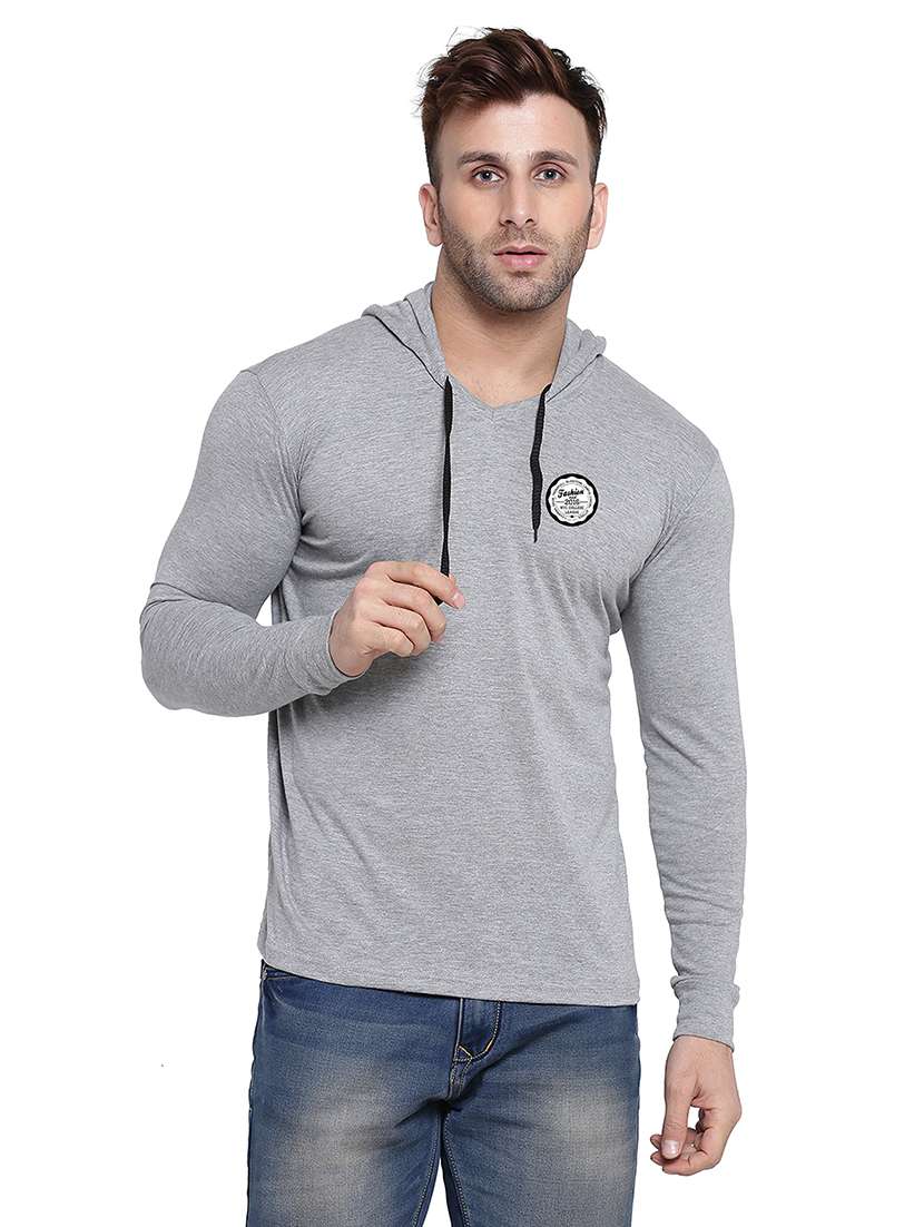 men solid hood neck t-shirt