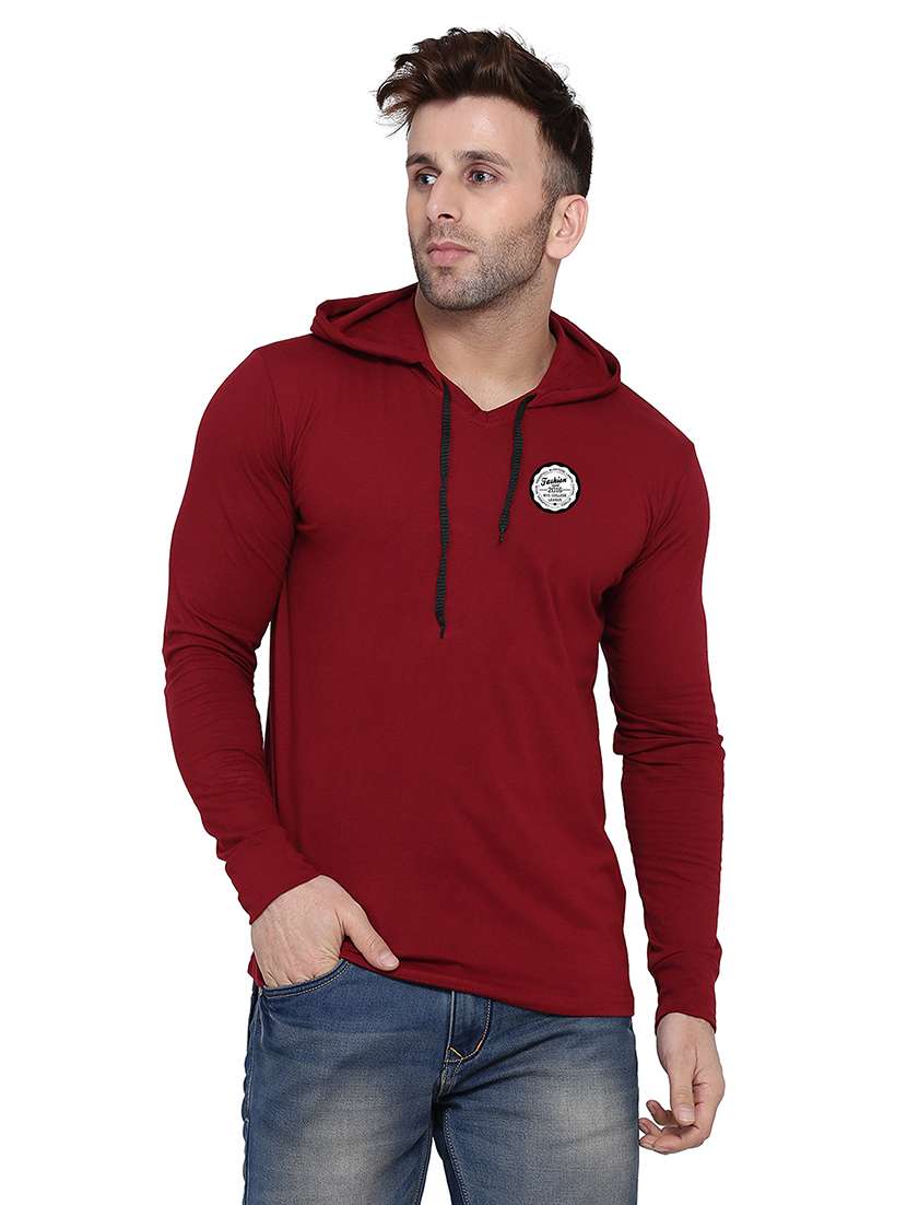 men solid hood neck t-shirt