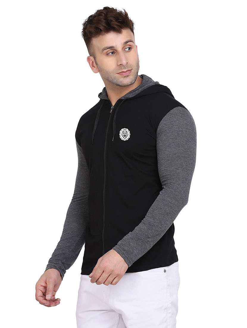 men color block hooded cotton t-shirt - 21383847 -  Standard Image - 1