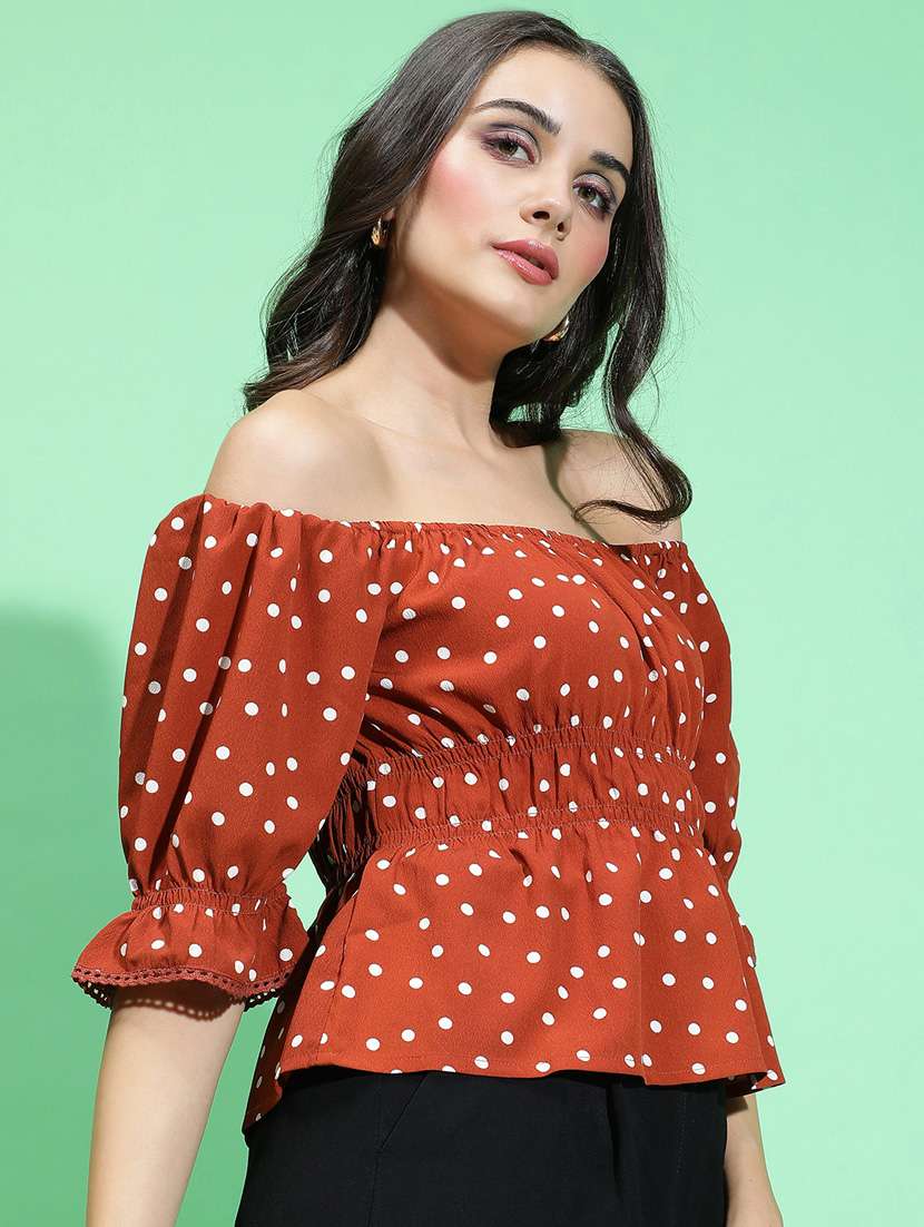 women brown polka dots printed  top - 21384979 -  Standard Image - 1