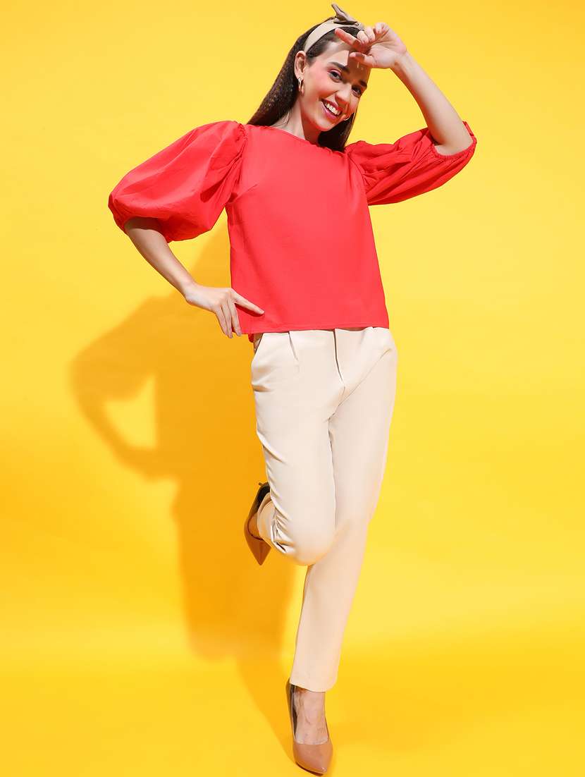 women red solids round neck top - 21384983 -  Standard Image - 4