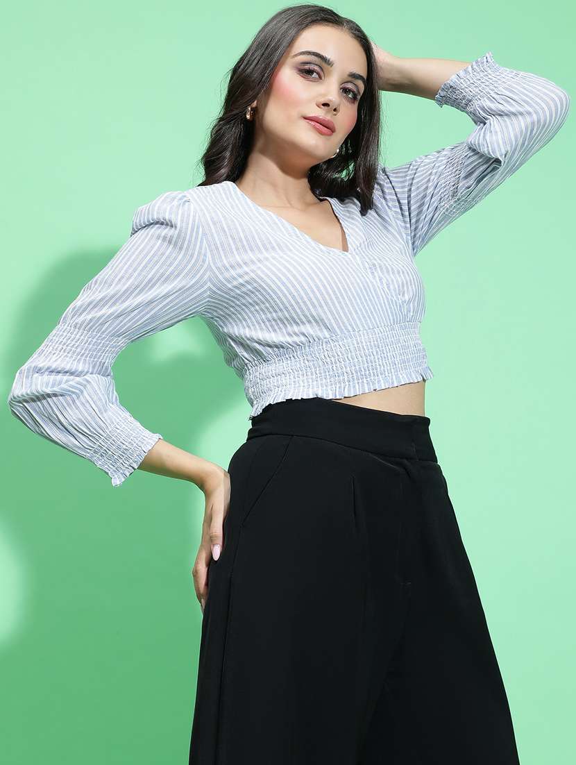 women purist blue stripe printed crop top - 21384989 -  Standard Image - 1