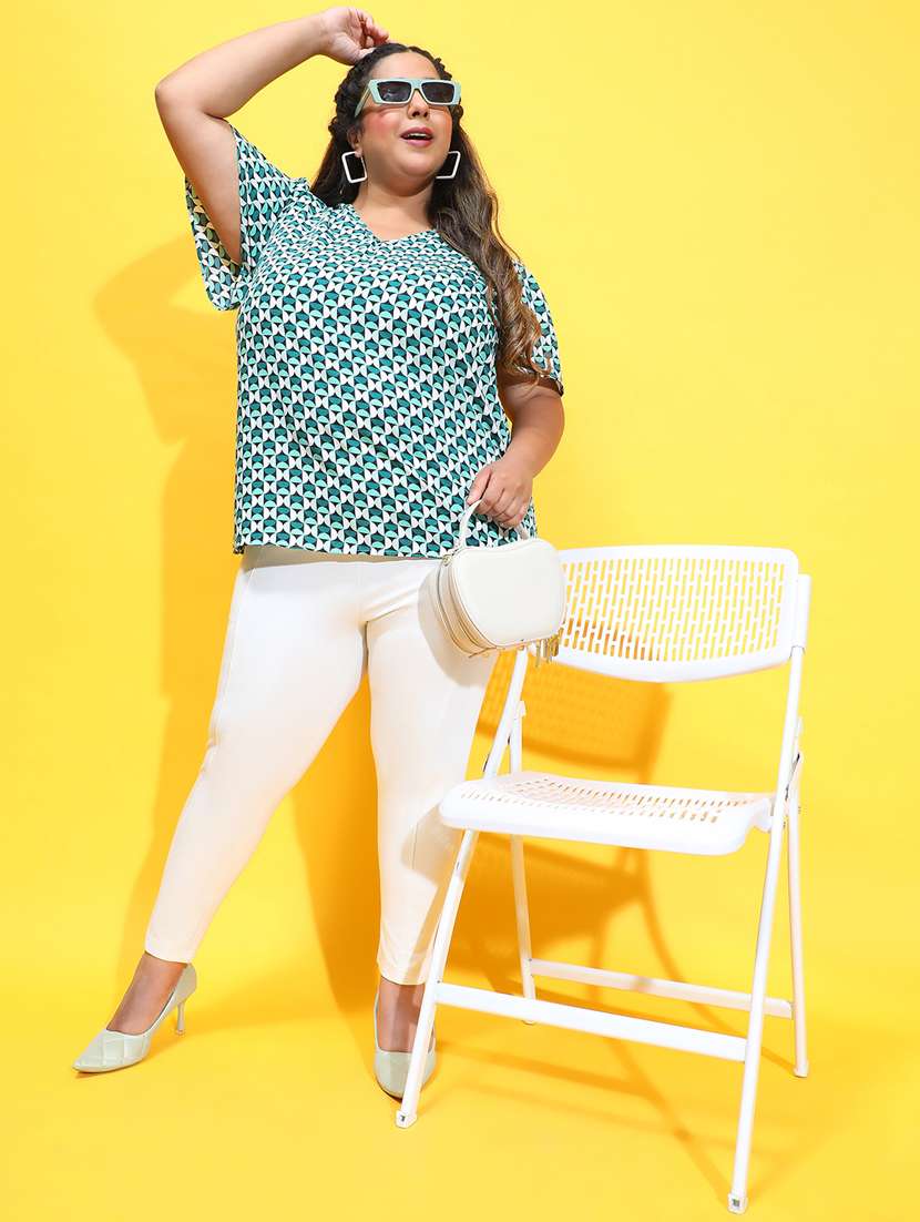 women green geometric printed plus size top - 21385009 -  Standard Image - 4