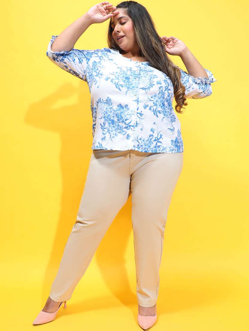 women blue florals printed plus sisze top - 21385015 -  Standard Image - 4