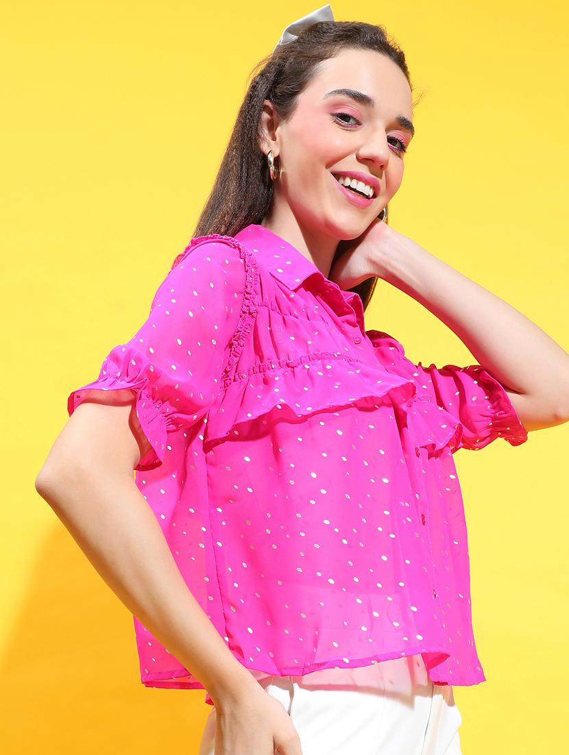 women pink polyester regular shirt - 21385016 - Standard Image - 1