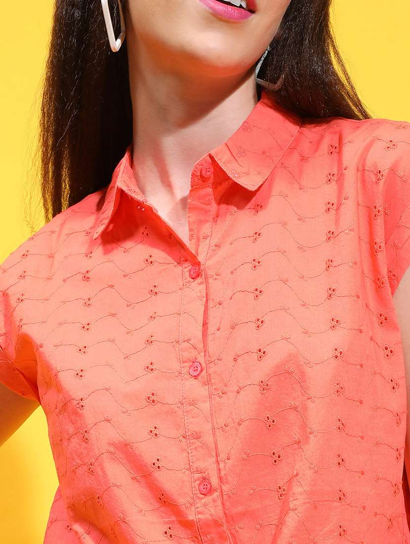 women schiffli deatiled collared crop shirt - 21385017 - Standard Image - 6