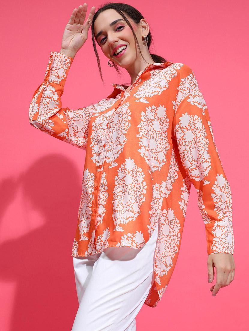 orange floral printed regular shirt - 21385018 -  Standard Image - 1