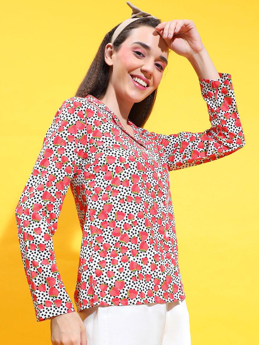women white prrinted long sleeves shirt - 21385019 - Standard Image - 1