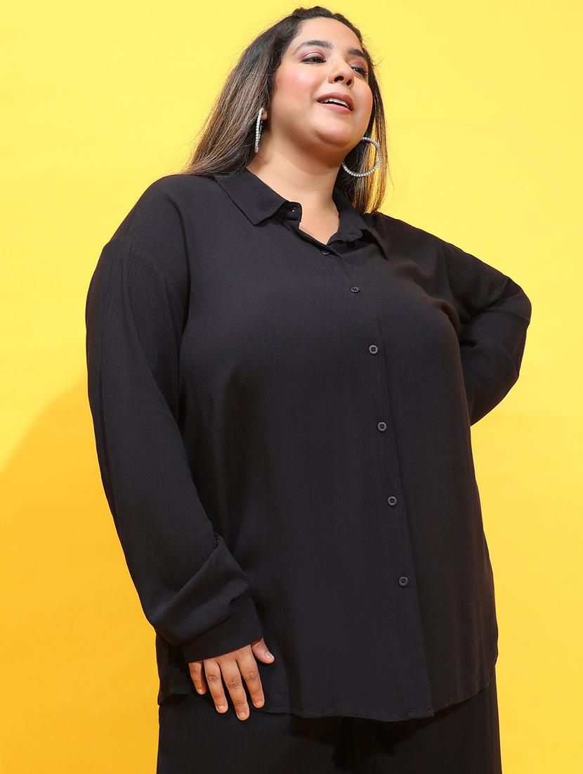 women black viscose plus shirt - 21385023 - Standard Image - 1