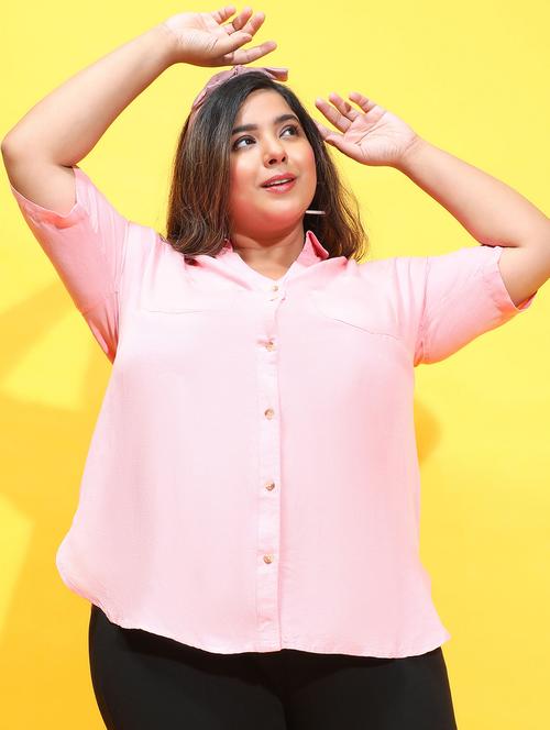 women pink solids plus size shirt - 21385028 - Standard Image - 0