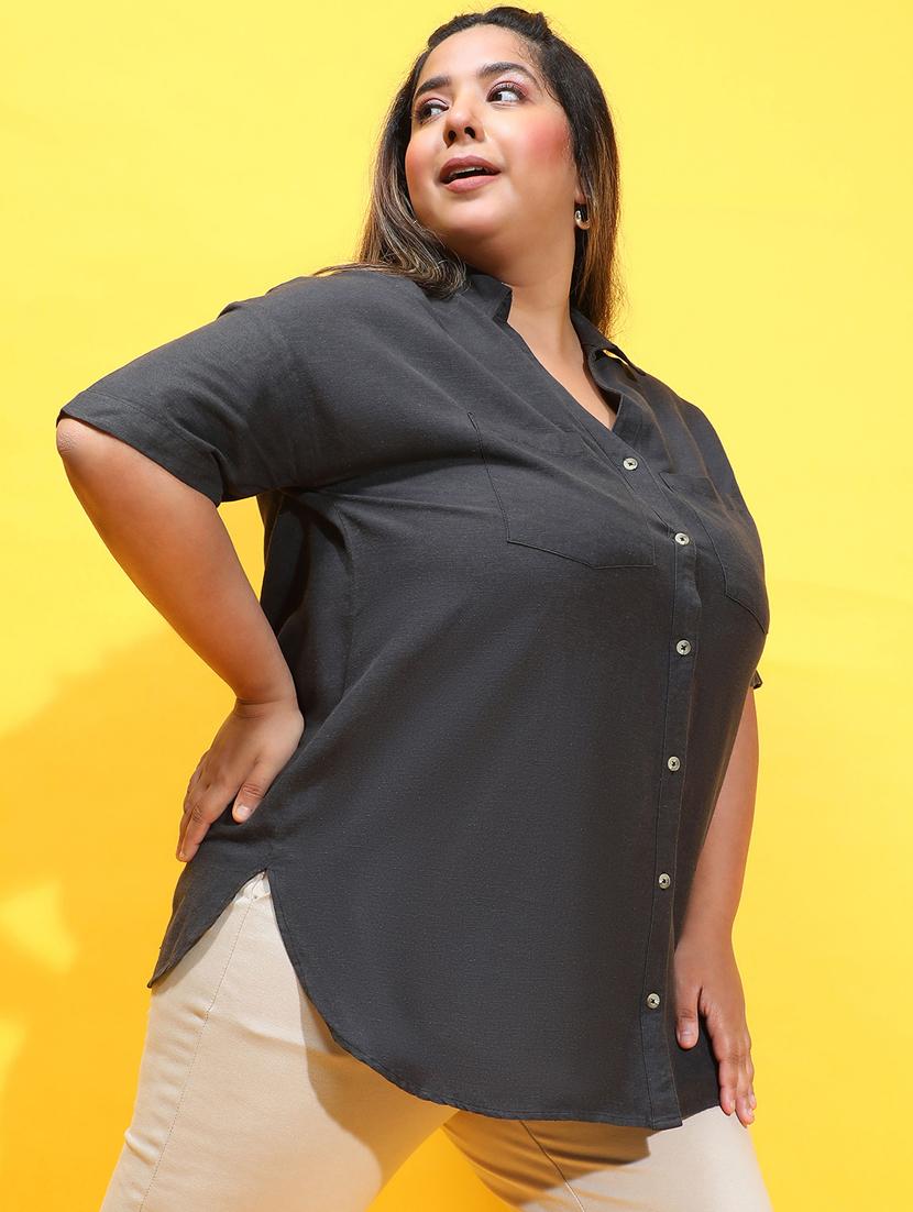 women black solids plus size shirt - 21385029 -  Standard Image - 1