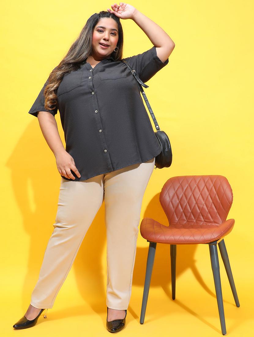women black solids plus size shirt - 21385029 - Standard Image - 4
