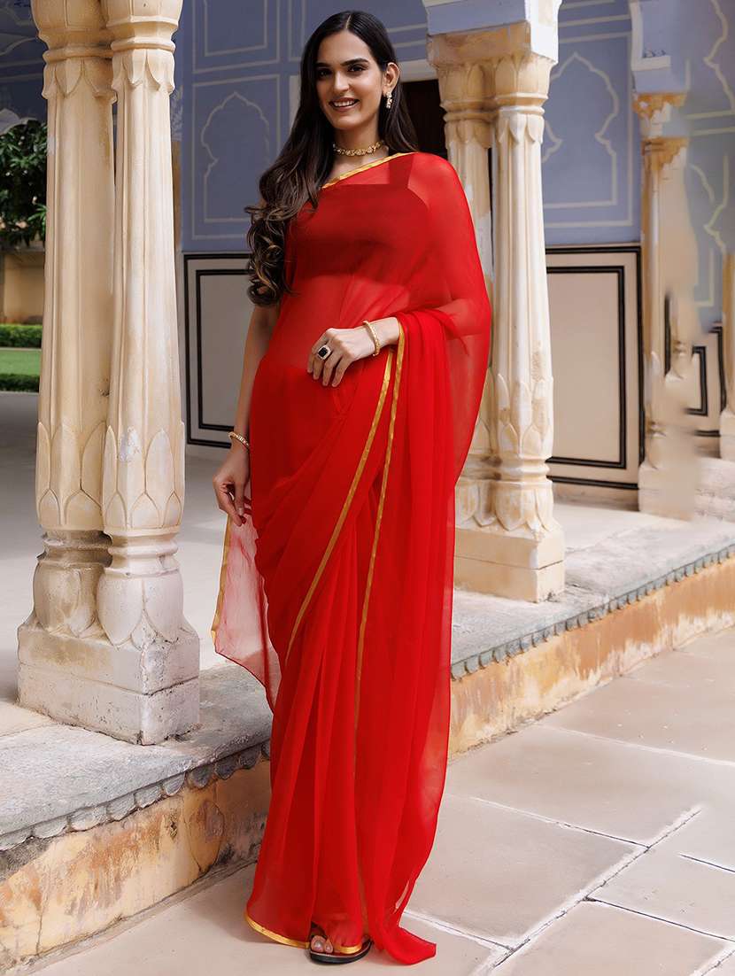 women solid plain saree with blouse