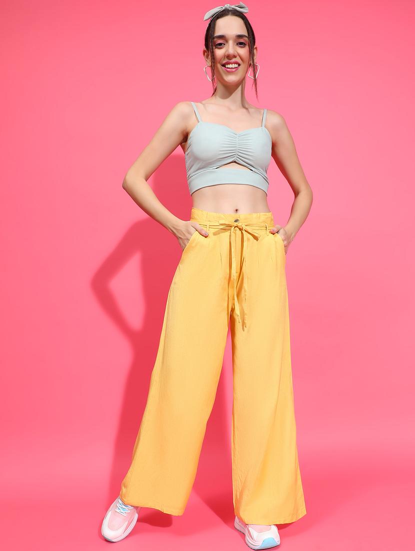 women yellow linen wide leg trouser - 21385278 - Standard Image - 4