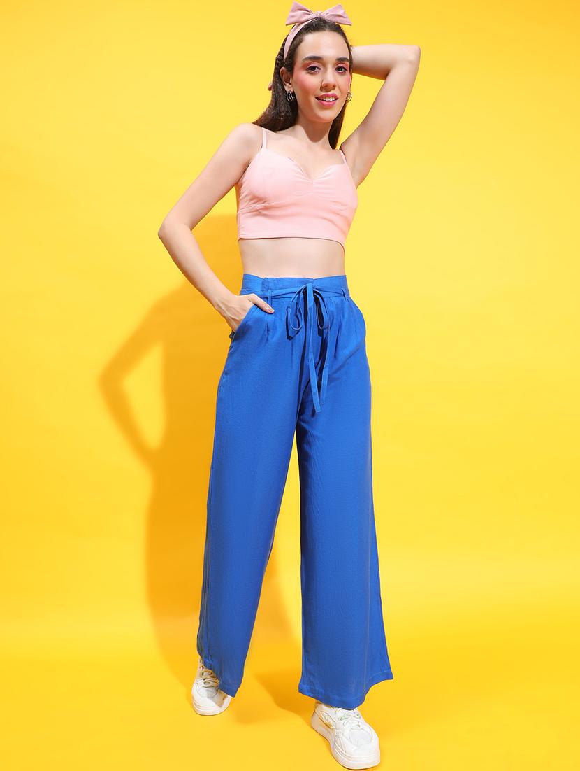 women blue linen wide leg trouser - 21385279 - Standard Image - 4