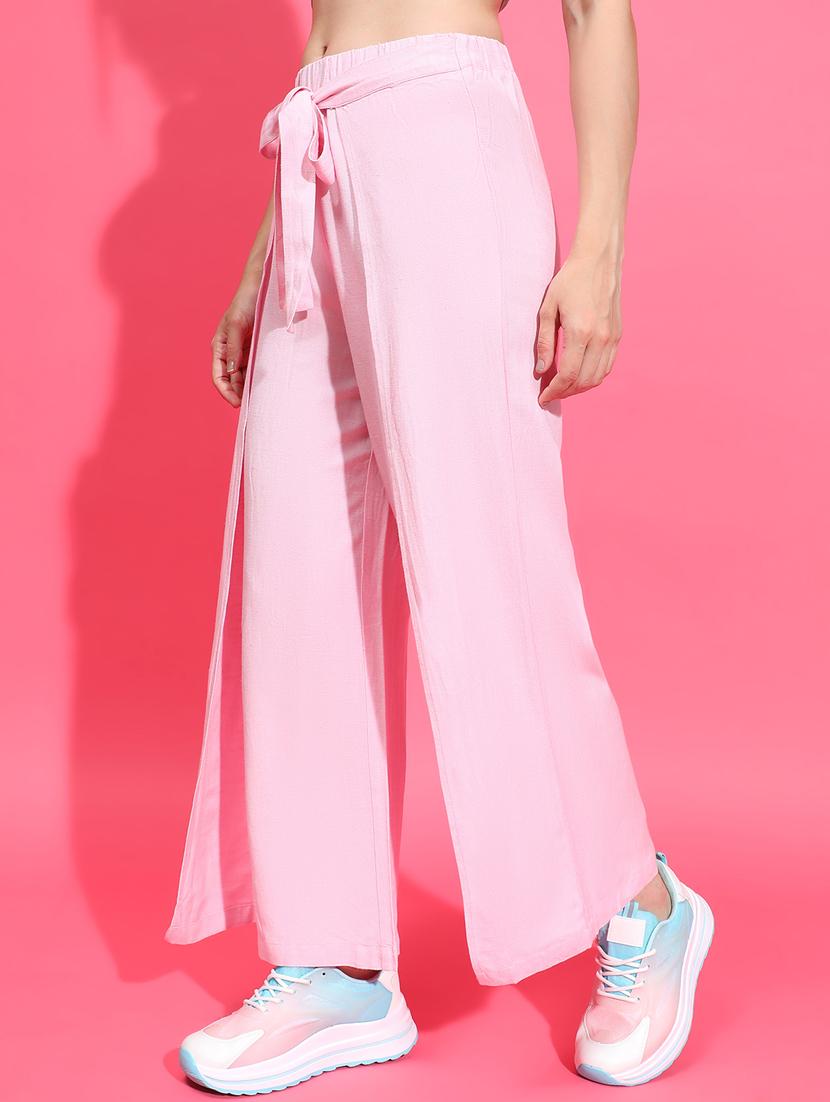 women pink linen wide leg trouser - 21385280 - Standard Image - 1