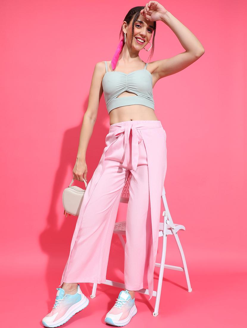 women pink linen wide leg trouser - 21385280 - Standard Image - 4