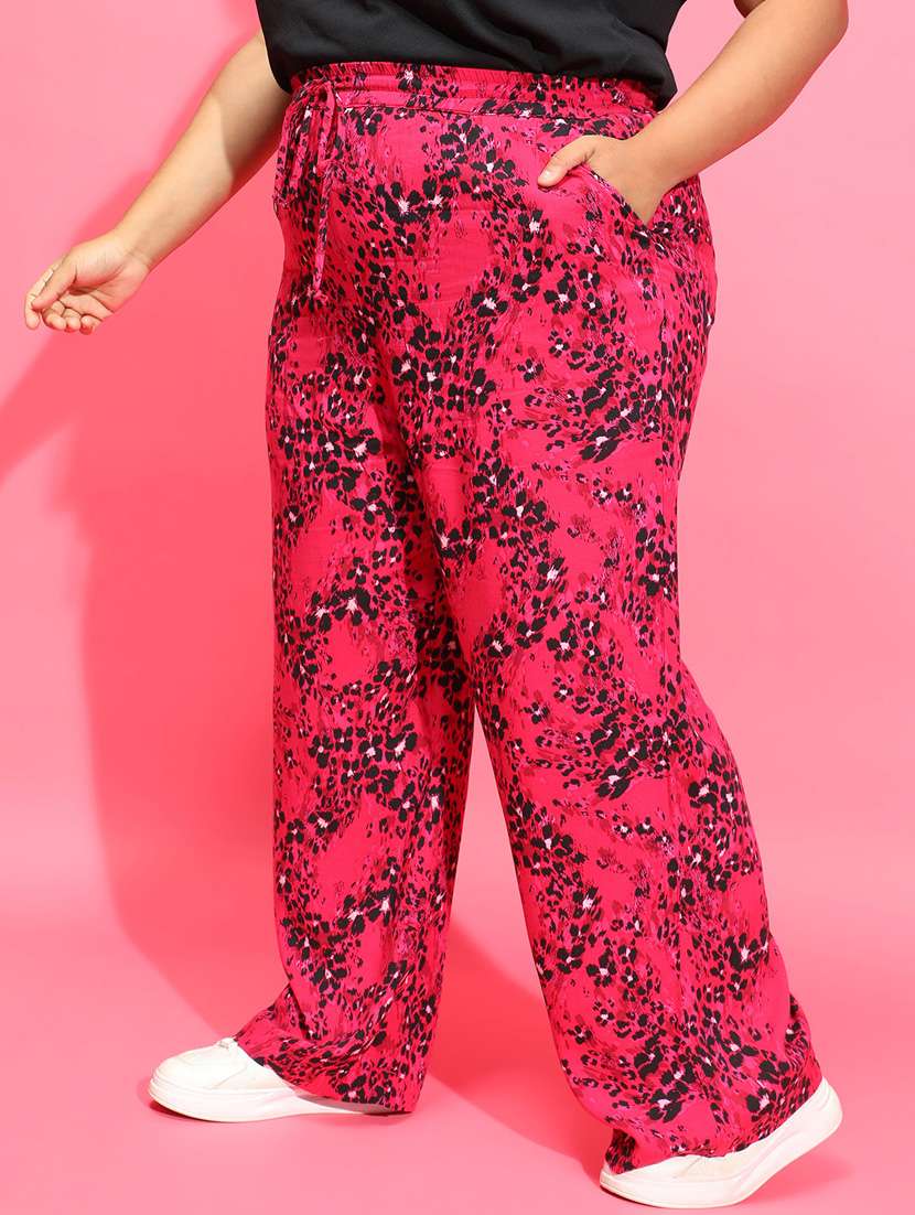 women pink viscose plus wide leg trouser - 21385292 -  Standard Image - 1