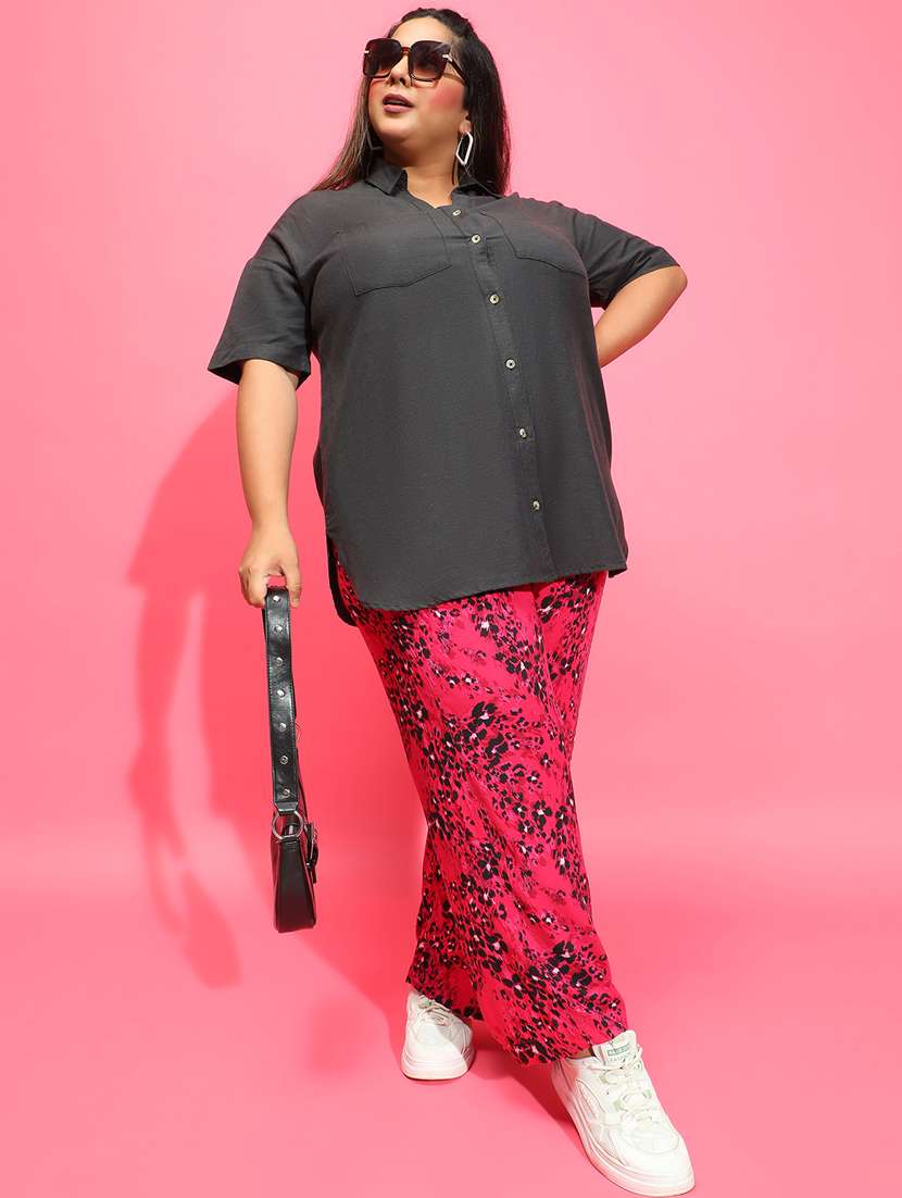 women pink viscose plus wide leg trouser - 21385292 -  Standard Image - 4