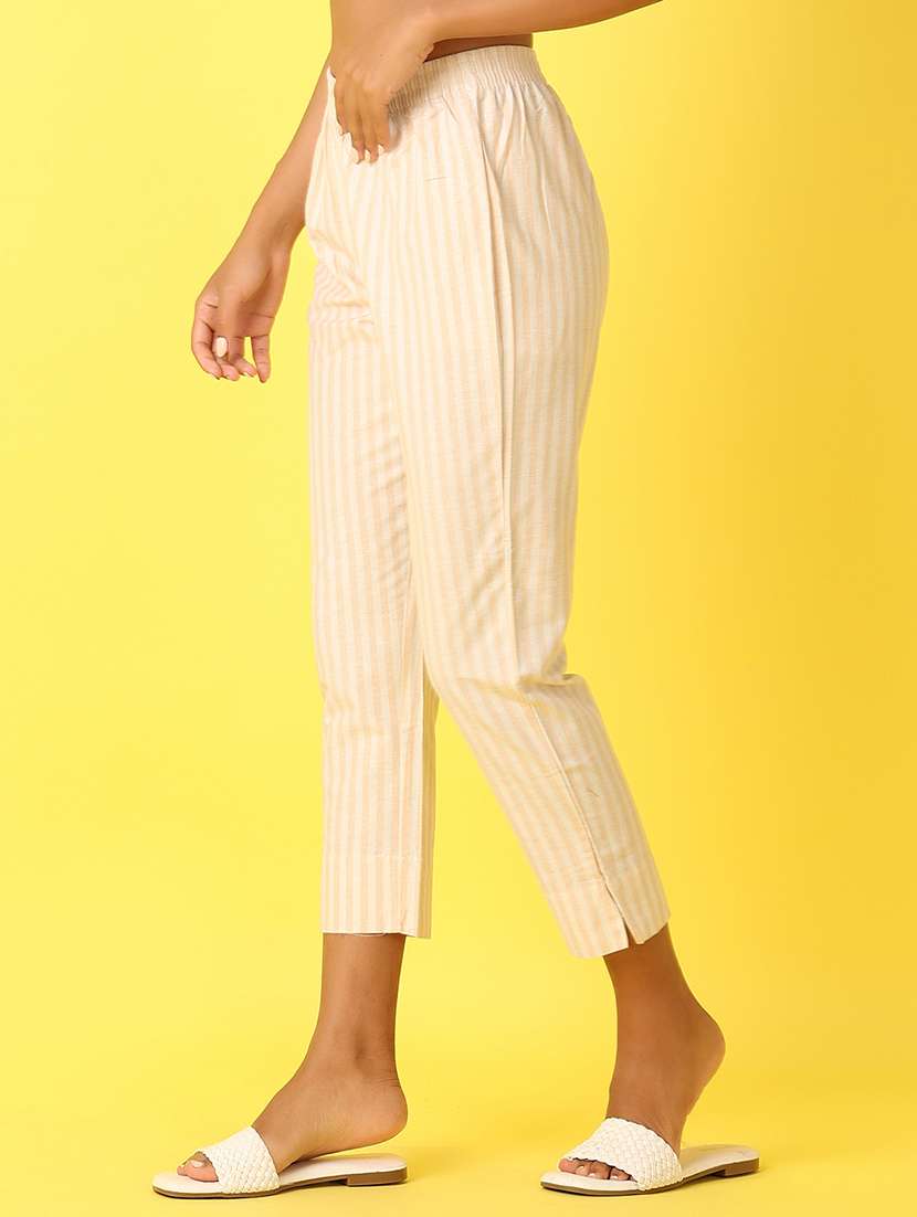 women beige stripes chinos trouser - 21385463 -  Standard Image - 1