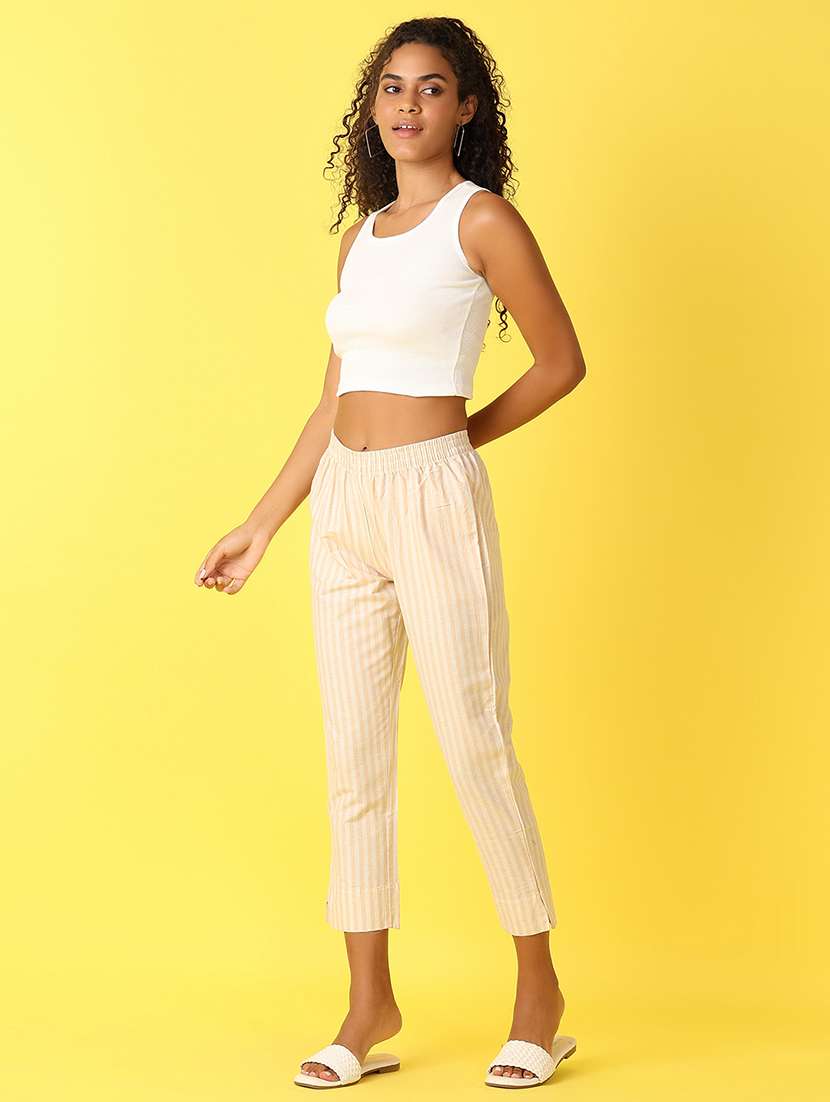 women beige stripes chinos trouser - 21385463 -  Standard Image - 4