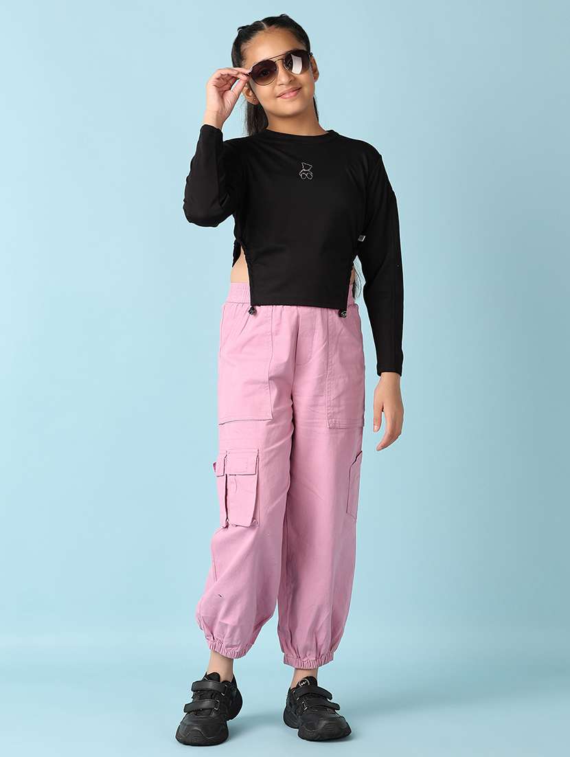 girls chest printed side cut detailed long sleeves tee - 21385472 -  Standard Image - 4