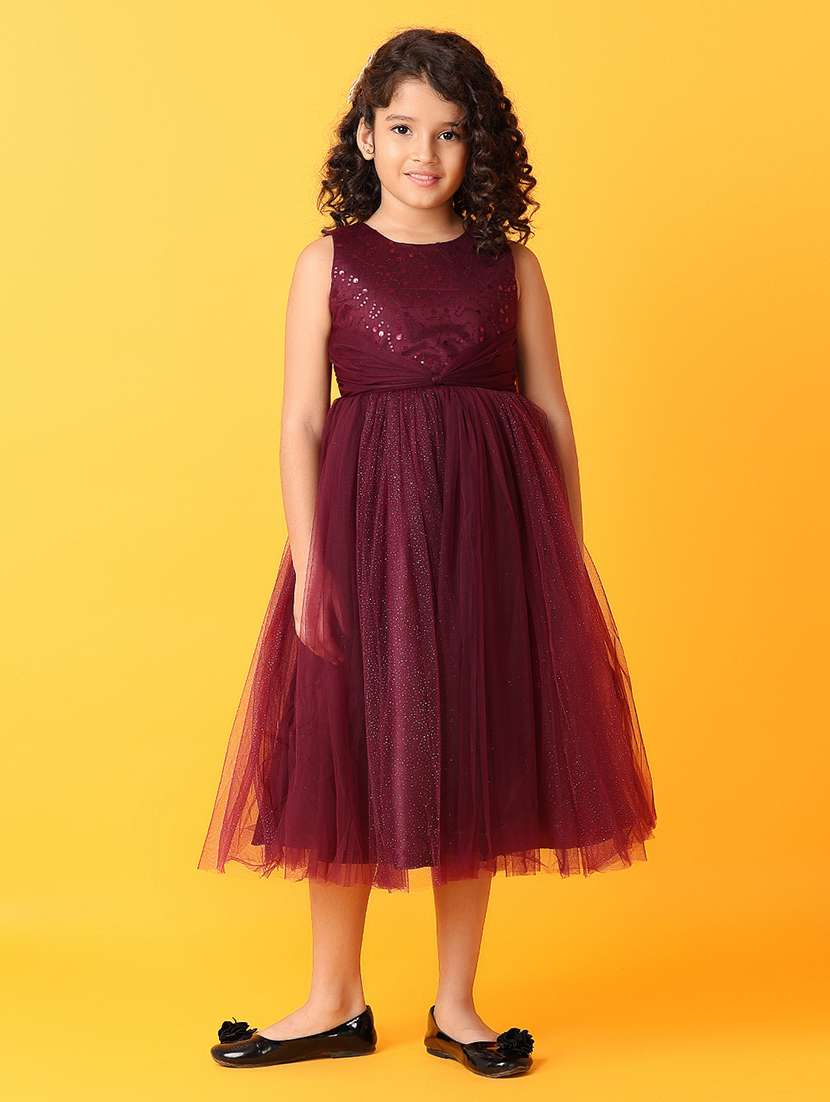 Girls Solids With Work Round Neck Frock
