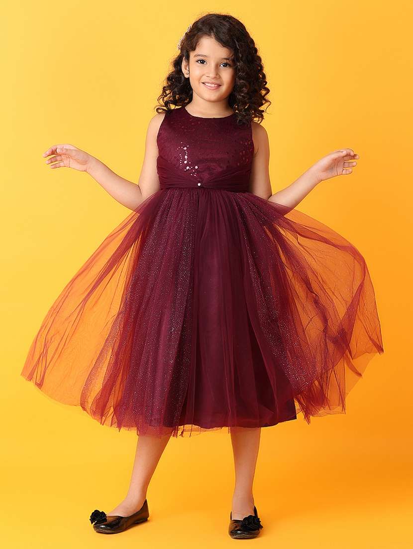 girls solids with work round neck frock - 21385563 -  Standard Image - 1