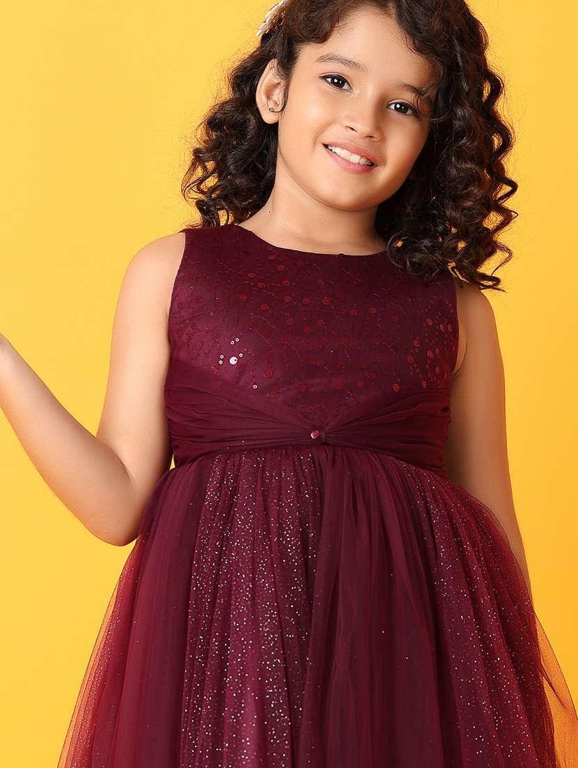 Girls Solids With Work Round Neck Frock