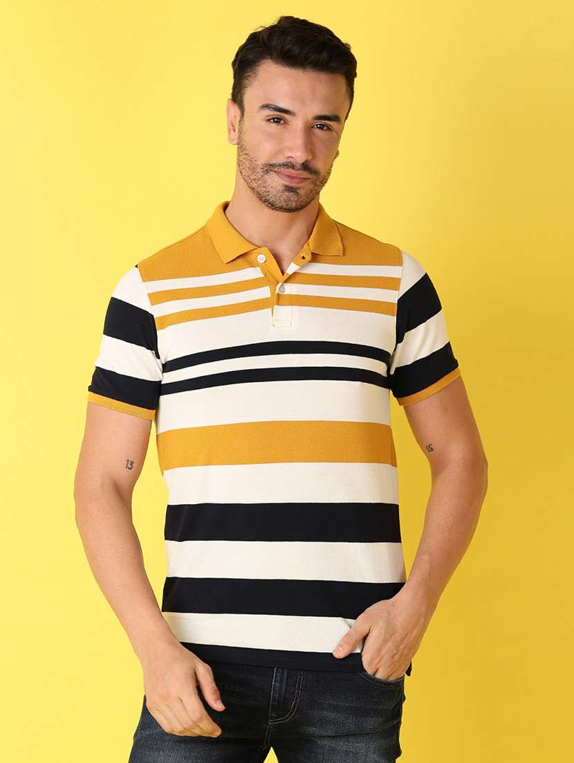 men stripes polo neck t-shirts