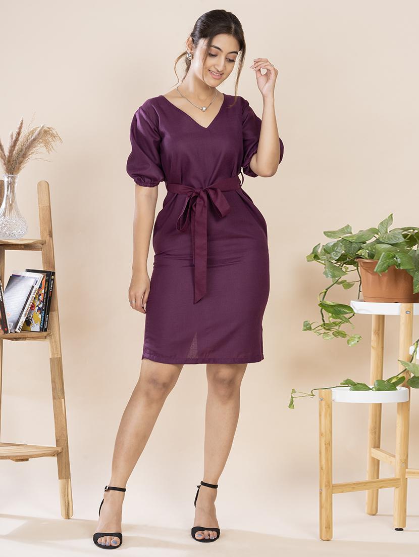women purple cotton blend sheath dress - 21386014 -  Zoom Image - 0