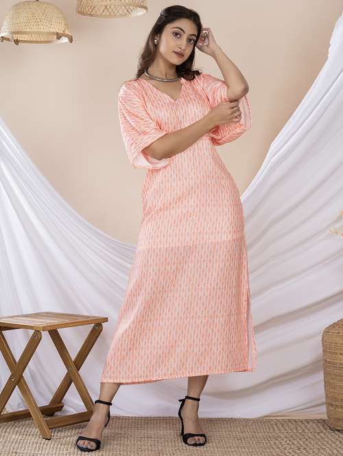 women orange cotton blend a-line dress - 21386015 -  Standard Image - 0