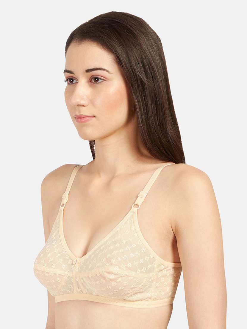 women beige cotton blend t-shirt bra - 21386220 -  Standard Image - 1
