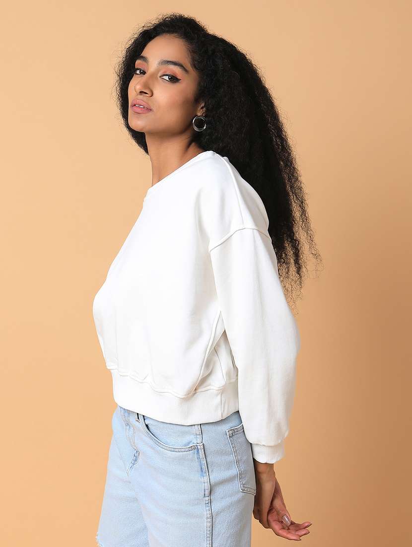 white solid round neck sweatshirt - 21387352 -  Standard Image - 1